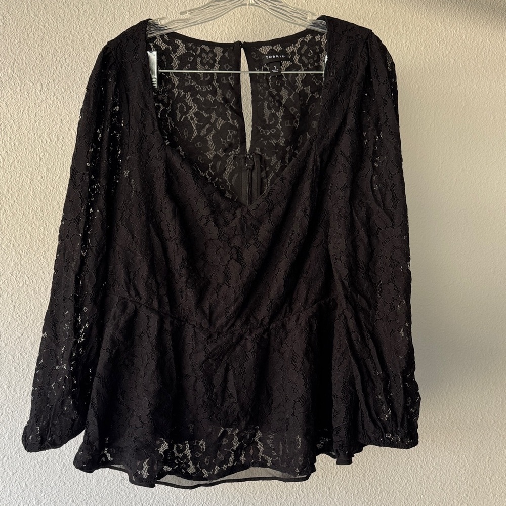 Torrid Black Lace V-Neck Blouse